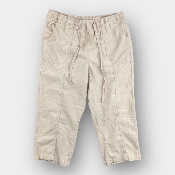 Classic Edition Beige Cropped Pants Size S | 100% Cotton Drawstring Waist Pocket - Picture 1 of 9